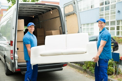Boxes and household items stored in a Newington storage space