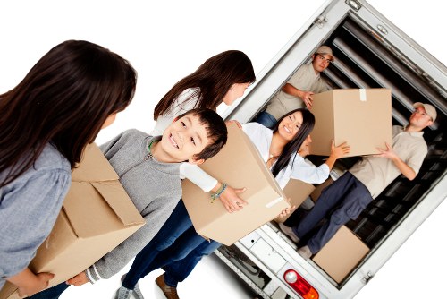 Small removals van loaded for a local move in Newington